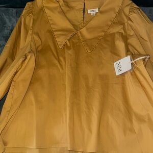 New a.n.a mustard Blouse with Scalloped Collar